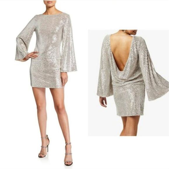 Mestiza NY Silver Sequin Open Back Mini Dress - Picture 1 of 15